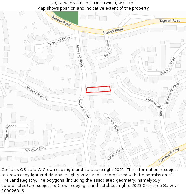 29, NEWLAND ROAD, DROITWICH, WR9 7AF: Location map and indicative extent of plot