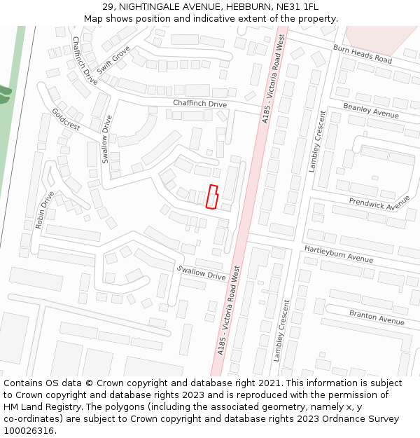 29, NIGHTINGALE AVENUE, HEBBURN, NE31 1FL: Location map and indicative extent of plot