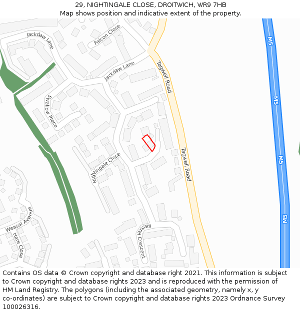 29, NIGHTINGALE CLOSE, DROITWICH, WR9 7HB: Location map and indicative extent of plot