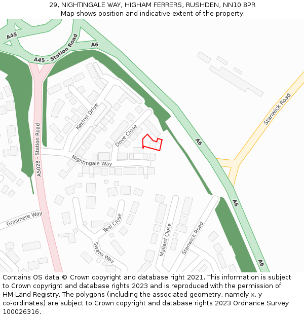 29, NIGHTINGALE WAY, HIGHAM FERRERS, RUSHDEN, NN10 8PR: Location map and indicative extent of plot