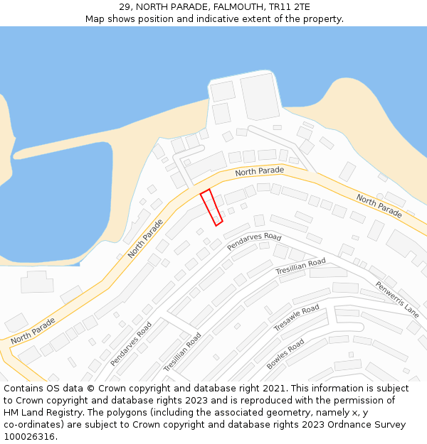 29, NORTH PARADE, FALMOUTH, TR11 2TE: Location map and indicative extent of plot