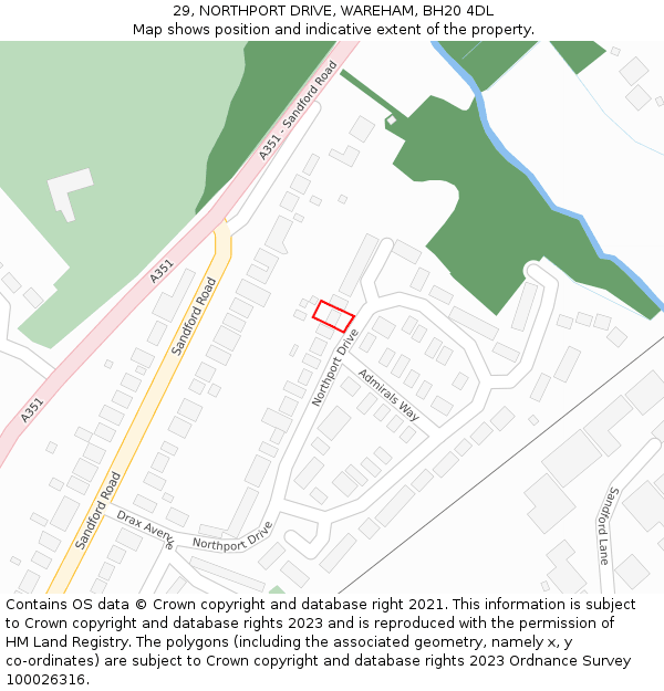 29, NORTHPORT DRIVE, WAREHAM, BH20 4DL: Location map and indicative extent of plot