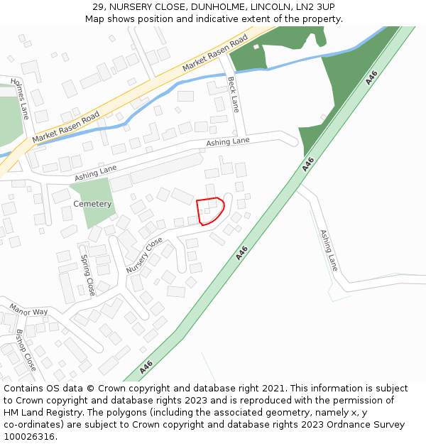 29, NURSERY CLOSE, DUNHOLME, LINCOLN, LN2 3UP: Location map and indicative extent of plot