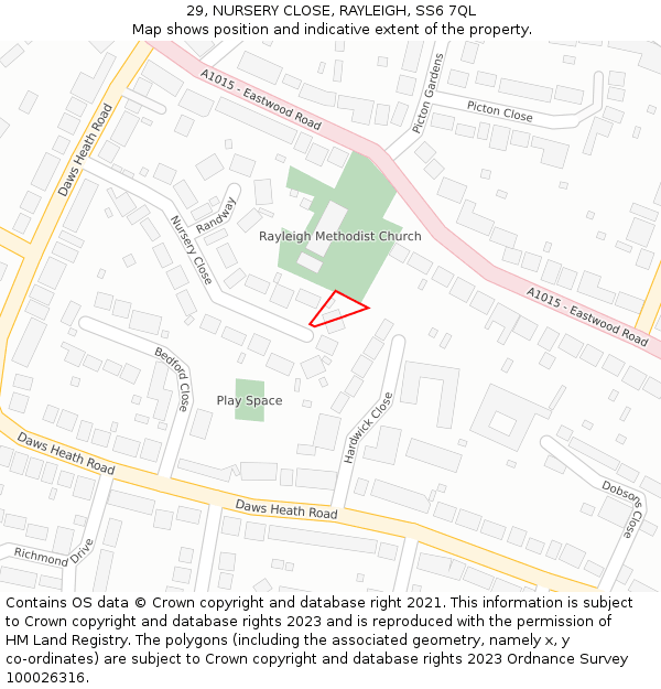 29, NURSERY CLOSE, RAYLEIGH, SS6 7QL: Location map and indicative extent of plot