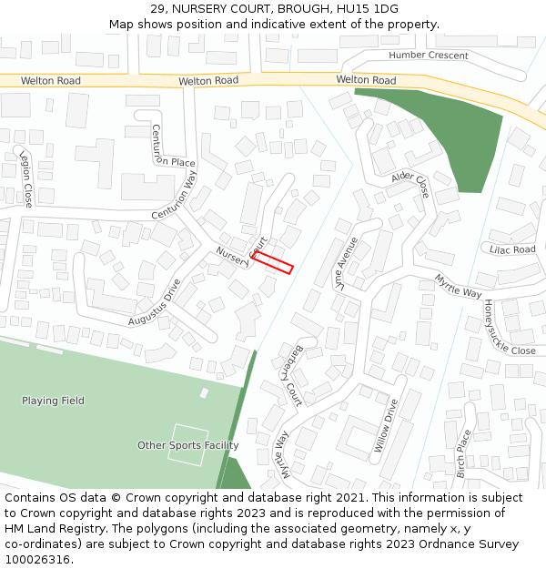 29, NURSERY COURT, BROUGH, HU15 1DG: Location map and indicative extent of plot