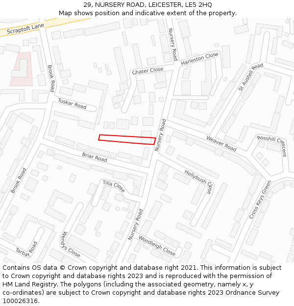 29, NURSERY ROAD, LEICESTER, LE5 2HQ: Location map and indicative extent of plot