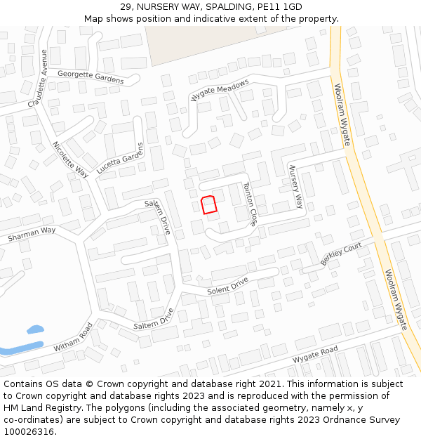29, NURSERY WAY, SPALDING, PE11 1GD: Location map and indicative extent of plot