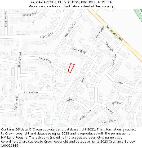 29, OAK AVENUE, ELLOUGHTON, BROUGH, HU15 1LA: Location map and indicative extent of plot