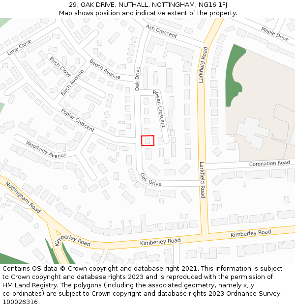 29, OAK DRIVE, NUTHALL, NOTTINGHAM, NG16 1FJ: Location map and indicative extent of plot