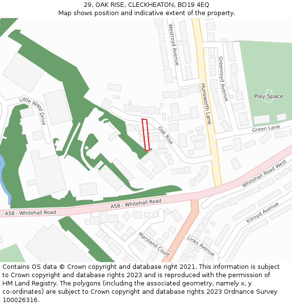 29, OAK RISE, CLECKHEATON, BD19 4EQ: Location map and indicative extent of plot