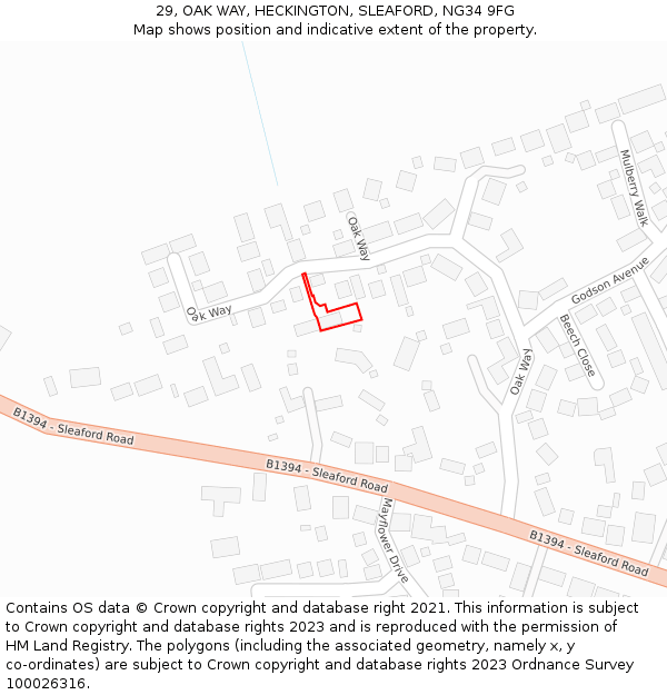 29, OAK WAY, HECKINGTON, SLEAFORD, NG34 9FG: Location map and indicative extent of plot