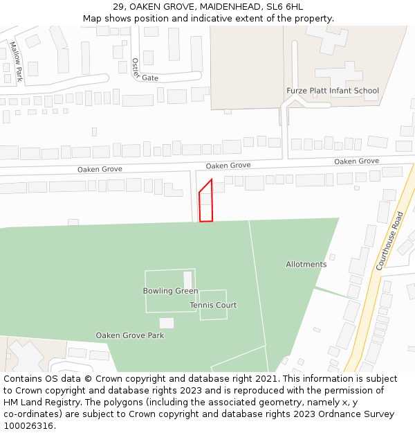 29, OAKEN GROVE, MAIDENHEAD, SL6 6HL: Location map and indicative extent of plot