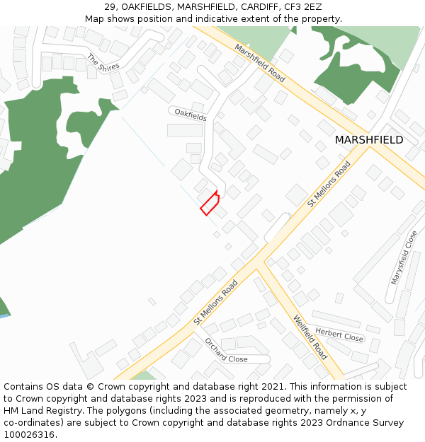 29, OAKFIELDS, MARSHFIELD, CARDIFF, CF3 2EZ: Location map and indicative extent of plot