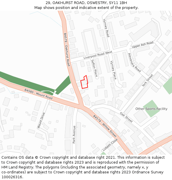 29, OAKHURST ROAD, OSWESTRY, SY11 1BH: Location map and indicative extent of plot