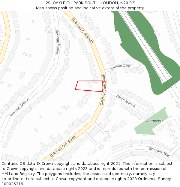 29, OAKLEIGH PARK SOUTH, LONDON, N20 9JS: Location map and indicative extent of plot