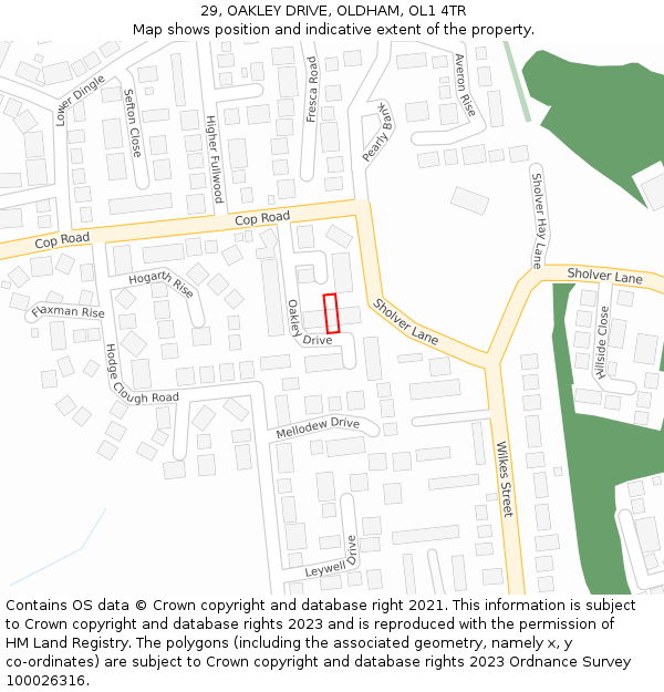 29, OAKLEY DRIVE, OLDHAM, OL1 4TR: Location map and indicative extent of plot