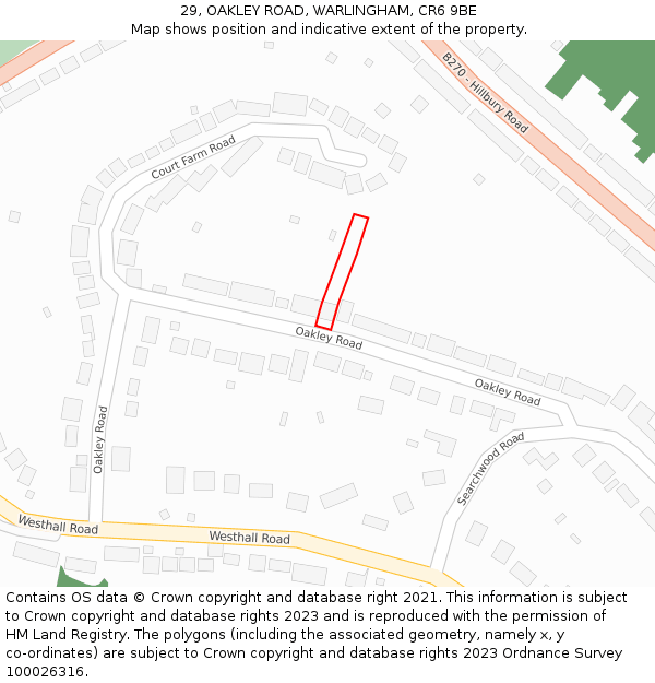 29, OAKLEY ROAD, WARLINGHAM, CR6 9BE: Location map and indicative extent of plot