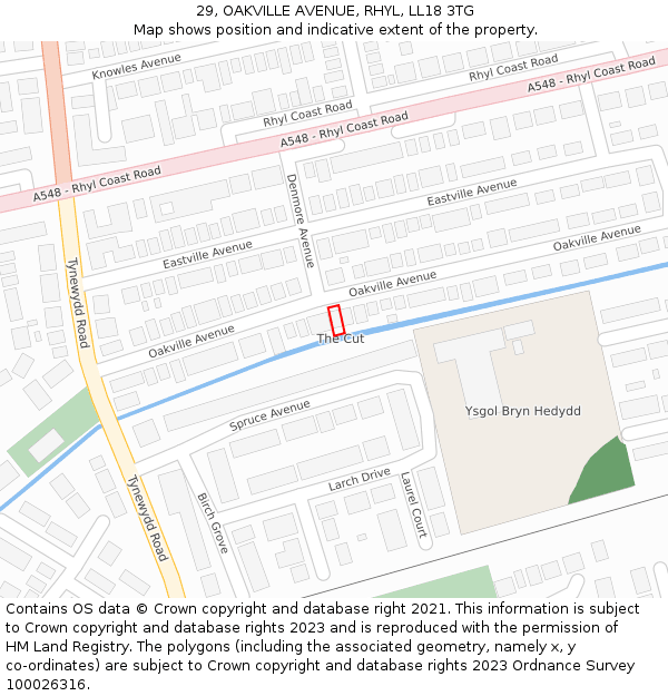 29, OAKVILLE AVENUE, RHYL, LL18 3TG: Location map and indicative extent of plot