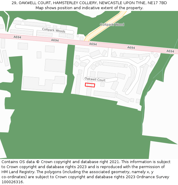 29, OAKWELL COURT, HAMSTERLEY COLLIERY, NEWCASTLE UPON TYNE, NE17 7BD: Location map and indicative extent of plot