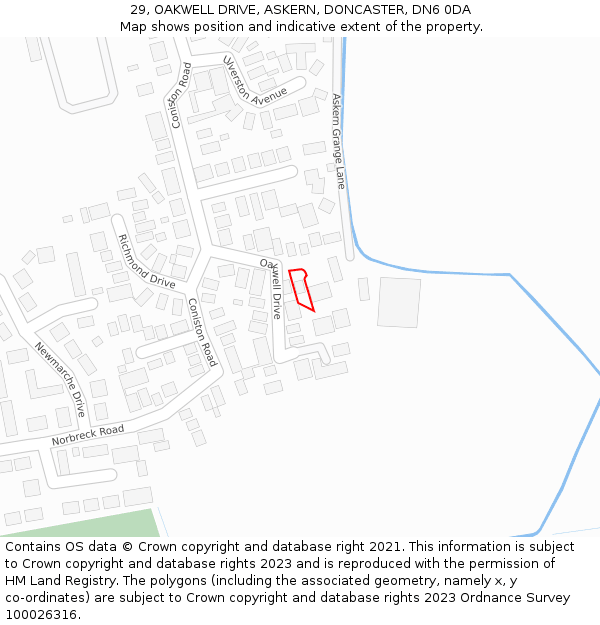 29, OAKWELL DRIVE, ASKERN, DONCASTER, DN6 0DA: Location map and indicative extent of plot