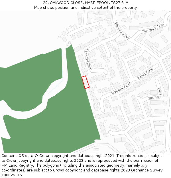 29, OAKWOOD CLOSE, HARTLEPOOL, TS27 3LA: Location map and indicative extent of plot