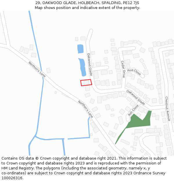 29, OAKWOOD GLADE, HOLBEACH, SPALDING, PE12 7JS: Location map and indicative extent of plot