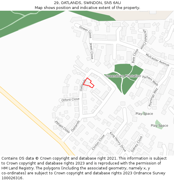 29, OATLANDS, SWINDON, SN5 6AU: Location map and indicative extent of plot