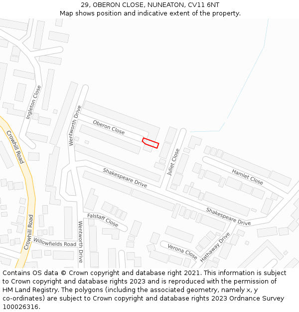 29, OBERON CLOSE, NUNEATON, CV11 6NT: Location map and indicative extent of plot