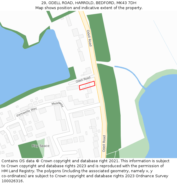 29, ODELL ROAD, HARROLD, BEDFORD, MK43 7DH: Location map and indicative extent of plot