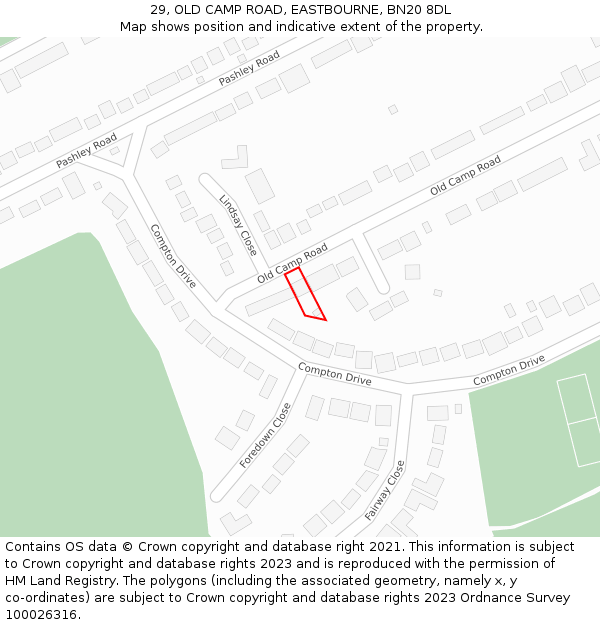 29, OLD CAMP ROAD, EASTBOURNE, BN20 8DL: Location map and indicative extent of plot