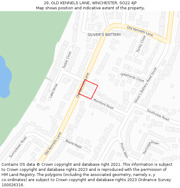 29, OLD KENNELS LANE, WINCHESTER, SO22 4JP: Location map and indicative extent of plot
