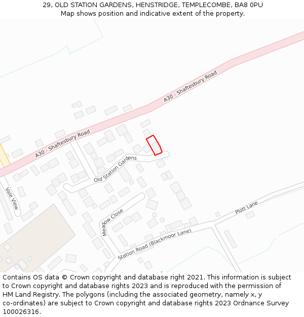 29, OLD STATION GARDENS, HENSTRIDGE, TEMPLECOMBE, BA8 0PU: Location map and indicative extent of plot