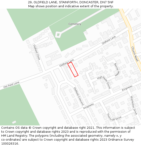 29, OLDFIELD LANE, STAINFORTH, DONCASTER, DN7 5NF: Location map and indicative extent of plot