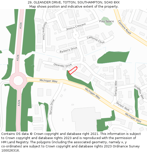 29, OLEANDER DRIVE, TOTTON, SOUTHAMPTON, SO40 8XX: Location map and indicative extent of plot