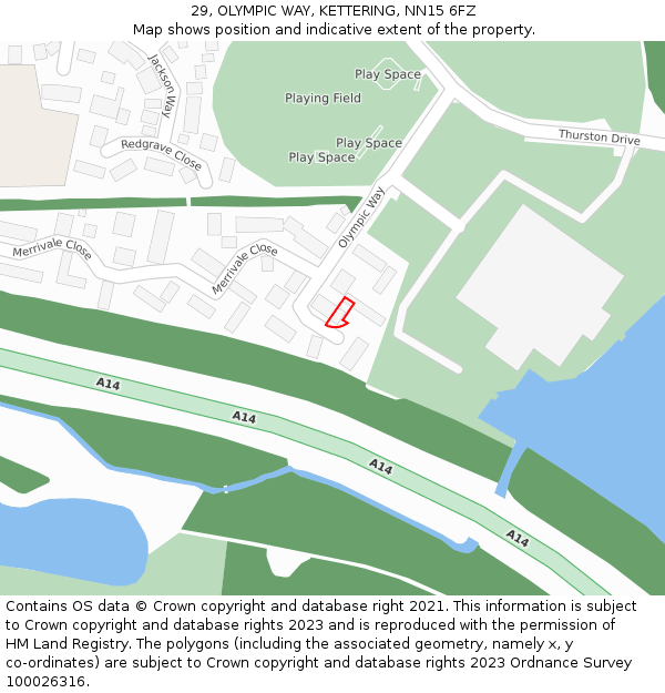 29, OLYMPIC WAY, KETTERING, NN15 6FZ: Location map and indicative extent of plot