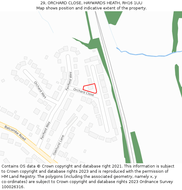 29, ORCHARD CLOSE, HAYWARDS HEATH, RH16 1UU: Location map and indicative extent of plot