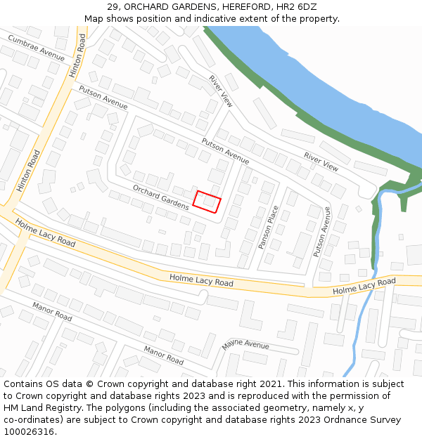 29, ORCHARD GARDENS, HEREFORD, HR2 6DZ: Location map and indicative extent of plot