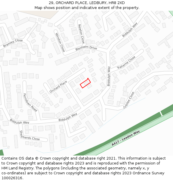 29, ORCHARD PLACE, LEDBURY, HR8 2XD: Location map and indicative extent of plot