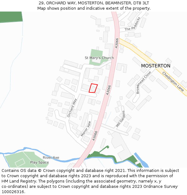 29, ORCHARD WAY, MOSTERTON, BEAMINSTER, DT8 3LT: Location map and indicative extent of plot