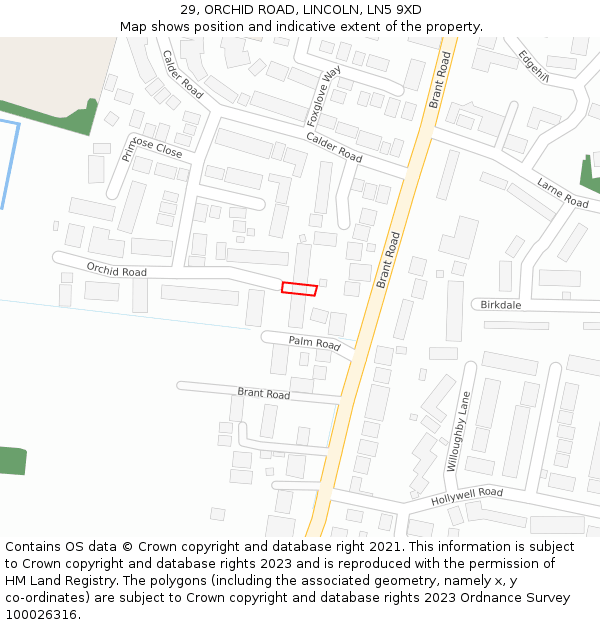 29, ORCHID ROAD, LINCOLN, LN5 9XD: Location map and indicative extent of plot