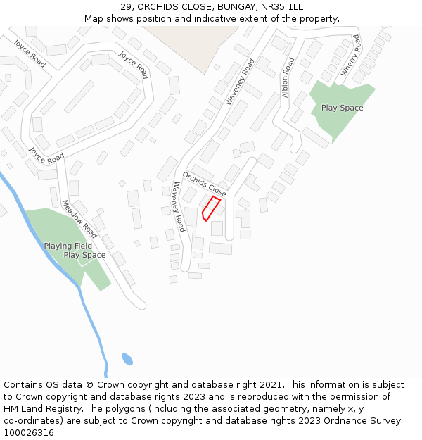 29, ORCHIDS CLOSE, BUNGAY, NR35 1LL: Location map and indicative extent of plot