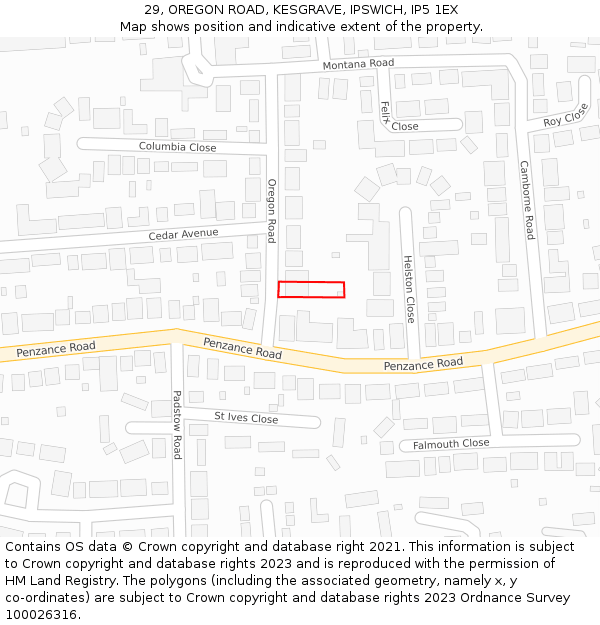 29, OREGON ROAD, KESGRAVE, IPSWICH, IP5 1EX: Location map and indicative extent of plot