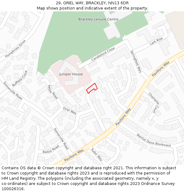 29, ORIEL WAY, BRACKLEY, NN13 6DR: Location map and indicative extent of plot