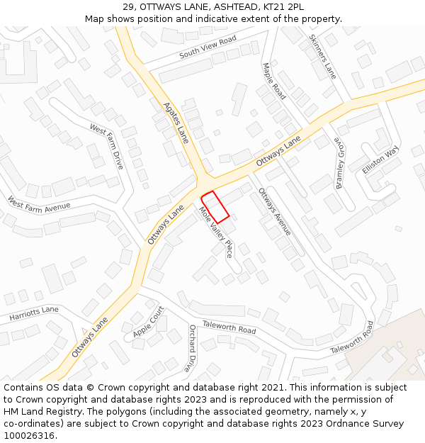 29, OTTWAYS LANE, ASHTEAD, KT21 2PL: Location map and indicative extent of plot