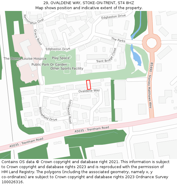 29, OVALDENE WAY, STOKE-ON-TRENT, ST4 8HZ: Location map and indicative extent of plot