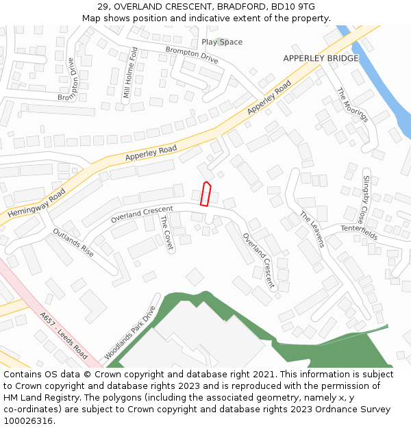 29, OVERLAND CRESCENT, BRADFORD, BD10 9TG: Location map and indicative extent of plot