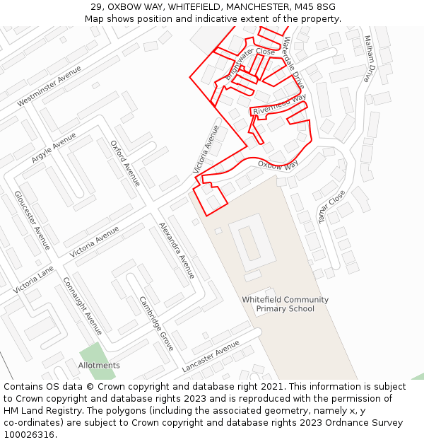 29, OXBOW WAY, WHITEFIELD, MANCHESTER, M45 8SG: Location map and indicative extent of plot