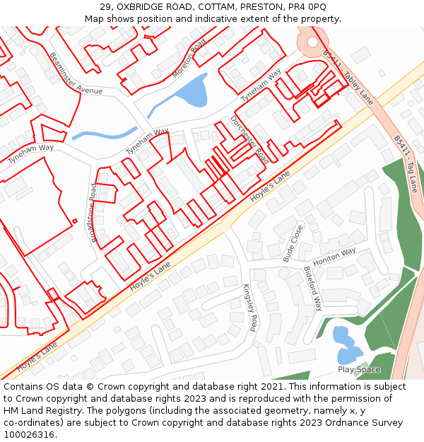 29, OXBRIDGE ROAD, COTTAM, PRESTON, PR4 0PQ: Location map and indicative extent of plot