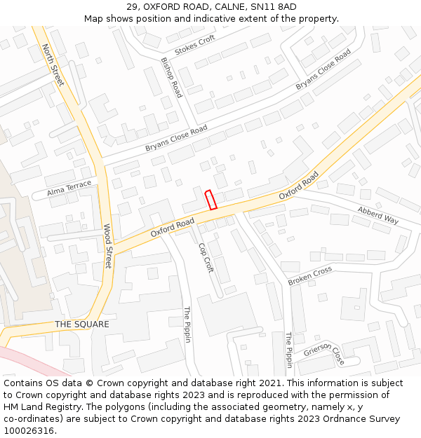 29, OXFORD ROAD, CALNE, SN11 8AD: Location map and indicative extent of plot