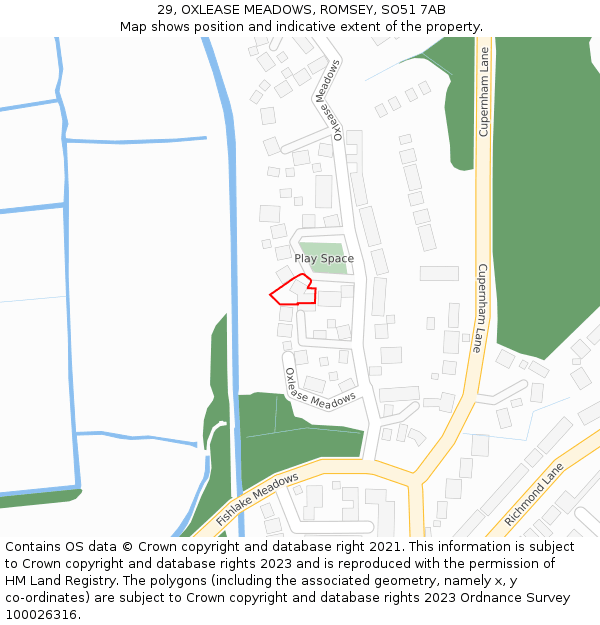 29, OXLEASE MEADOWS, ROMSEY, SO51 7AB: Location map and indicative extent of plot